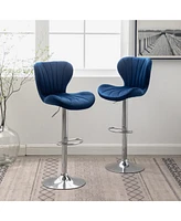 Streamdale Furniture Upholstered Adjustable Swivel Barstools in Blue, Set of 2