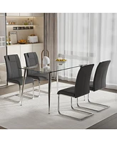 Simplie Fun Complete Dining Set 4 Soft Gray Chairs + Table (Easy Assembly)