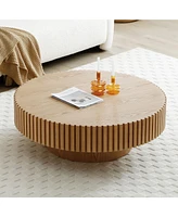 Modern Round Wood Coffee Table with Handcrafted Relief (31.49")