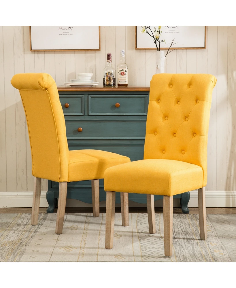 Simplie Fun Solid Wood Tufted Parsons Dining Chair, Set of 2, Yellow