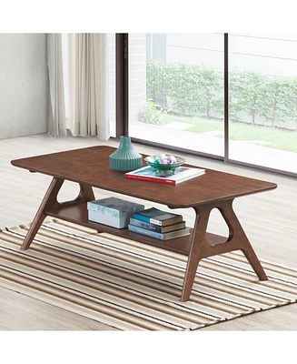 Simplie Fun Mid-Century Modern Wood Coffee Table with Shelf