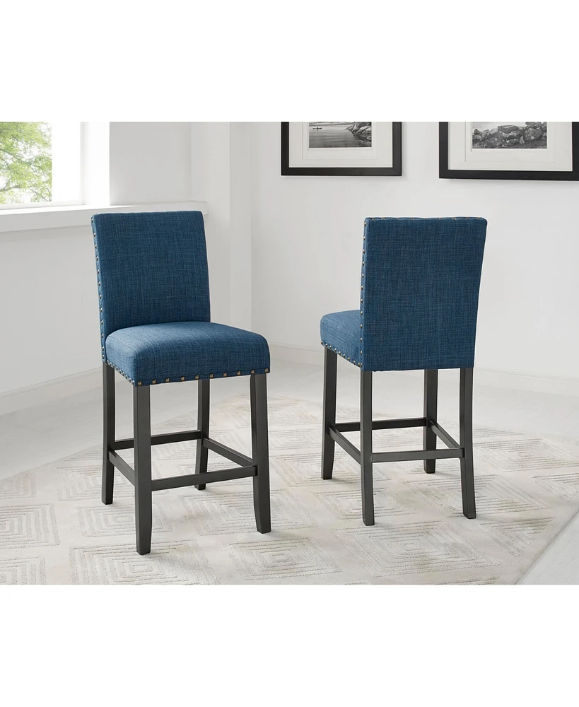 Simplie Fun Blue Fabric Counter Height Stools with Nailhead Trim, Set of 2