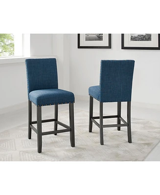 Simplie Fun Blue Fabric Counter Height Stools with Nailhead Trim, Set of 2