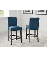 Streamdale Furniture Blue Fabric Counter Height Stools with Nailhead Trim, Set of 2