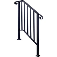 Durable Steel Pipe 3-Step Handrail for Concrete Steps, Black