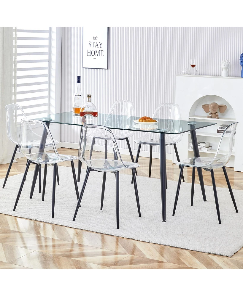 Simplie Fun Sturdy Glass Dining Table and 6 Chairs, Easy to Clean and Assemble