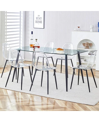 Simplie Fun Sturdy Glass Dining Table and 6 Chairs, Easy to Clean and Assemble