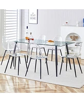 Simplie Fun Sturdy Glass Dining Table and 6 Chairs, Easy to Clean and Assemble