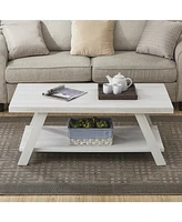 Simplie Fun Wood Shelf Coffee Table in White Finish