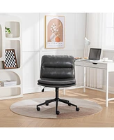 Simplie Fun Adjustable Swivel Criss-Cross Chair, Wide Seat/ Office Chair /Vanity Chair, Gray