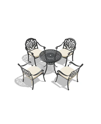 Simplie Fun Black Aluminum 4-Seat Patio Bistro Set with Table and Cushions