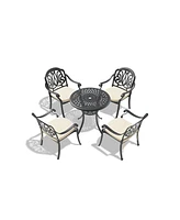 Simplie Fun Black Aluminum 4-Seat Patio Bistro Set with Table and Cushions