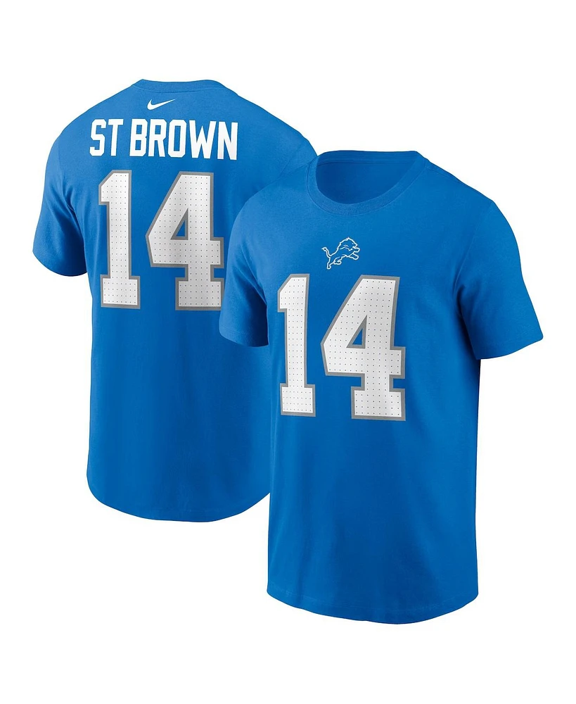 Nike Men's Amon-Ra St. Brown Blue Detroit Lions Name Number T-Shirt