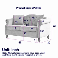 Classic Chesterfield Sofa 2-Seater with Nailhead Trim and Velvet Fabric