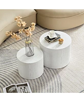 Simplie Fun Mdf Side/Coffee/End Table Set of 2 with Veneer (White)