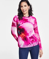 I.n.c. International Concepts Women's Printed Mesh Top, Created for Macy's