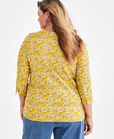 Style & Co Plus Printed 3/4-Sleeve Top