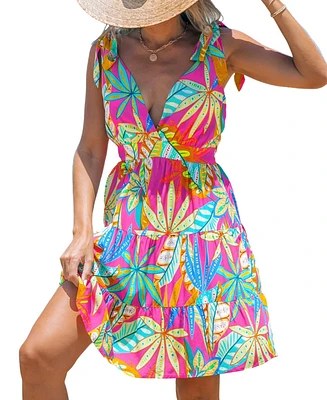 Cupshe Women's Tropical Print Knotted Strap Mini Beach Dress