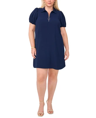 Msk Plus Collared-Zip-Neck Short-Sleeve Shift Dress