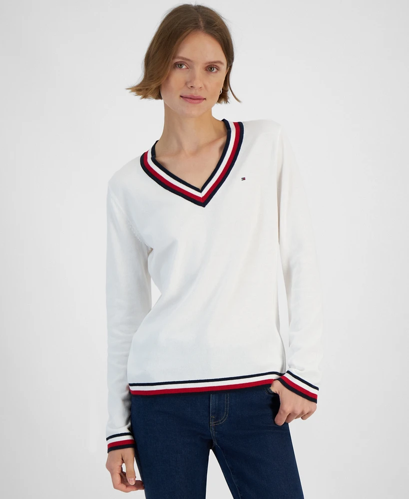 Tommy Hilfiger Women's Contrast-Trim V-Neck Sweater