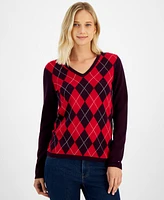 Tommy Hilfiger Women's Cotton Argyle V-Neck Sweater