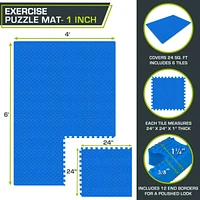 ProsourceFit Checkered Puzzle Exercise Mat 1-in, 24 Sq Ft - 6 Tiles