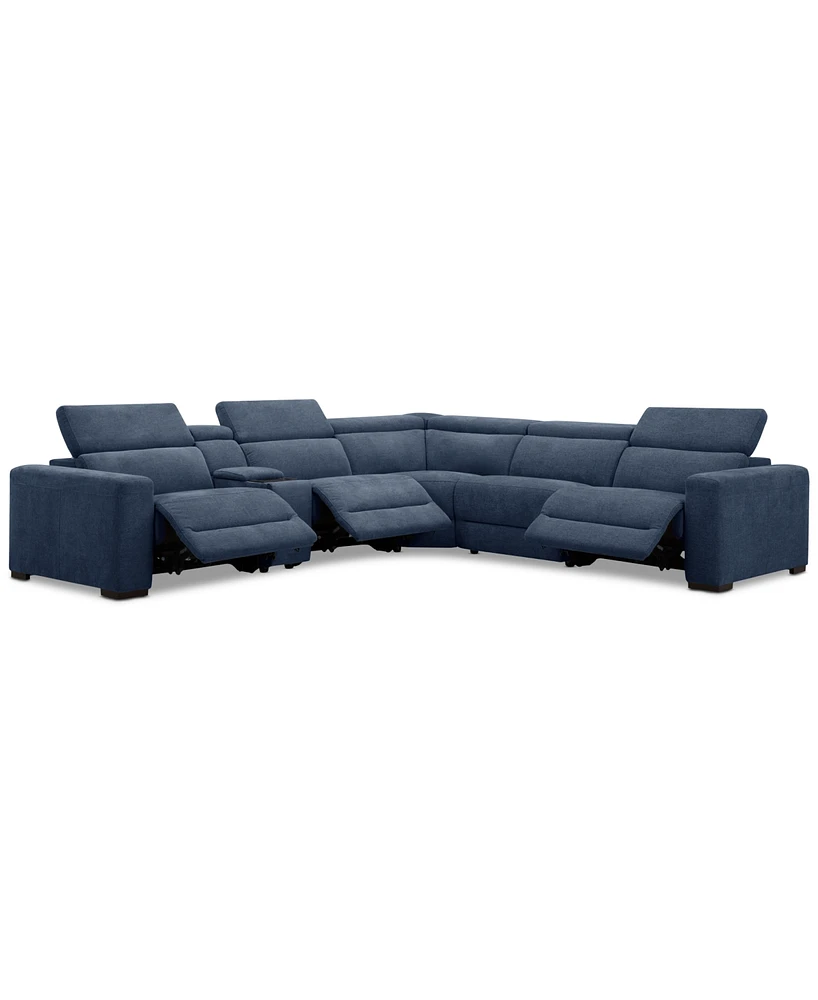 Nevio 6-Pc. Fabric Power Headrest Sectional with Console and 3 Motion Chairs