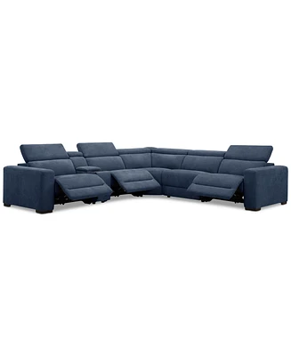 Nevio 6-Pc. Fabric Power Headrest Sectional with Console and 3 Motion Chairs