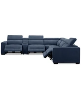 Nevio 6-Pc. Fabric Power Headrest Sectional with Console and 3 Motion Chairs