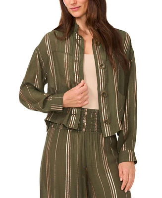 Vince Camuto Women's Metallic-Striped Stand-Collar Jacket