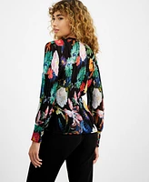 Guess Women's Lisette Printed Long-Sleeve Tie-Front Top