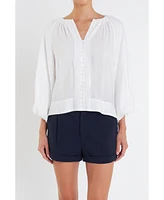 English Factory Women's Shirringed Puff Sleeves Top