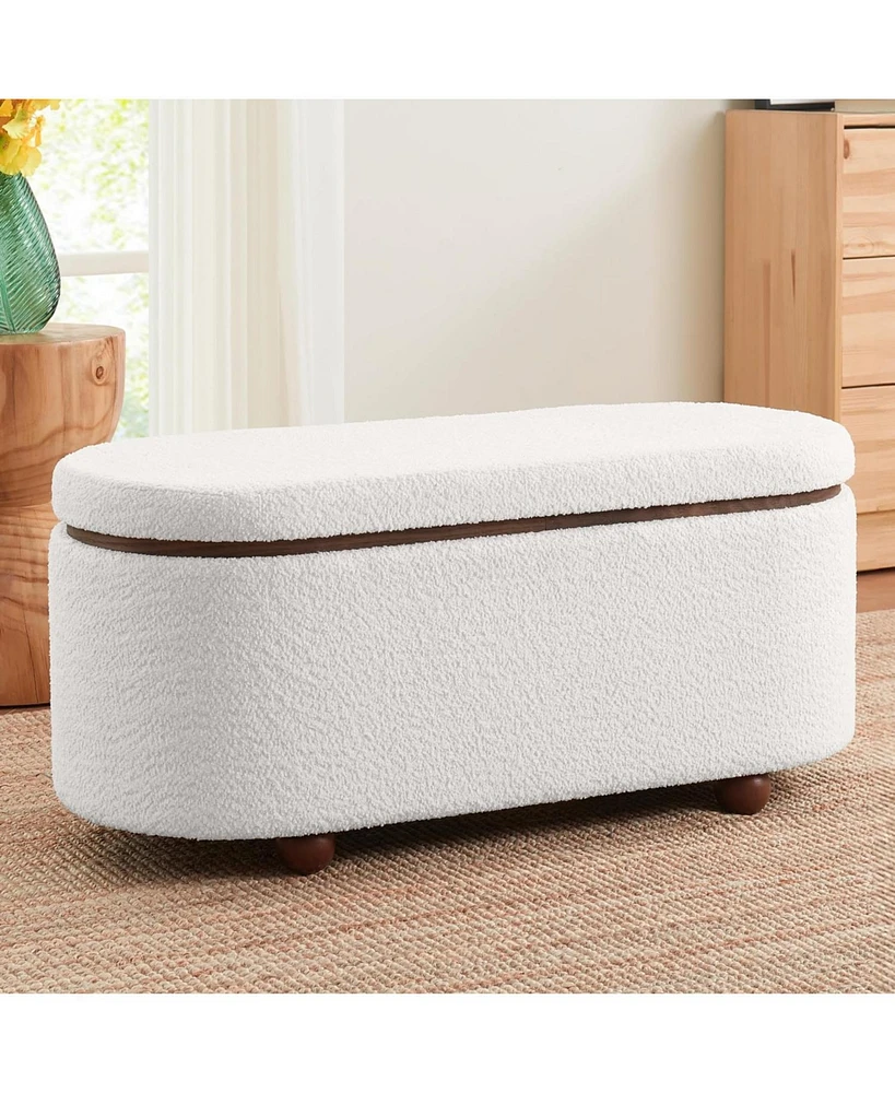 Ornavo Home Boucle Teddy Storage Bench Ottoman with Removeable Lid