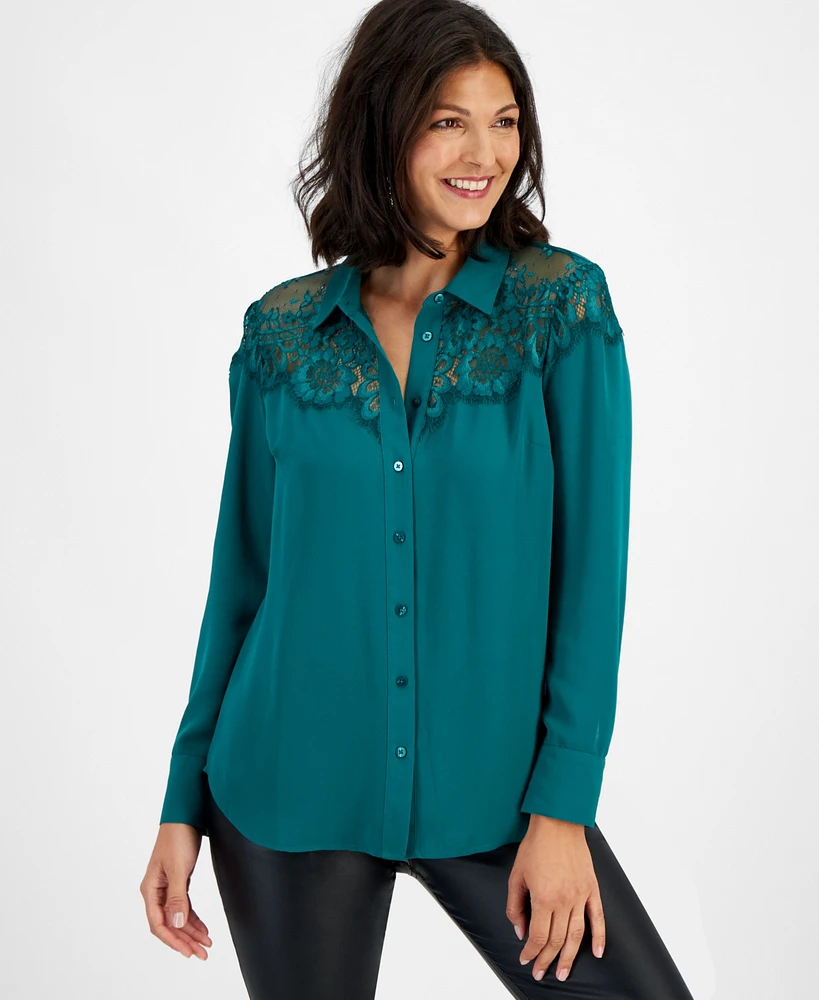 I.n.c. International Concepts Women's Lace-Top Button-Up Shirt