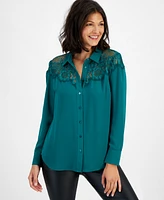 I.n.c. International Concepts Women's Lace-Top Button-Up Shirt