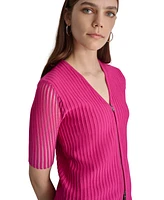 Dkny Women's Ribbed Short-Sleeve Zip-Front Top