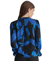 Dkny Women's Printed Blouson-Sleeve Button-Front Shirt