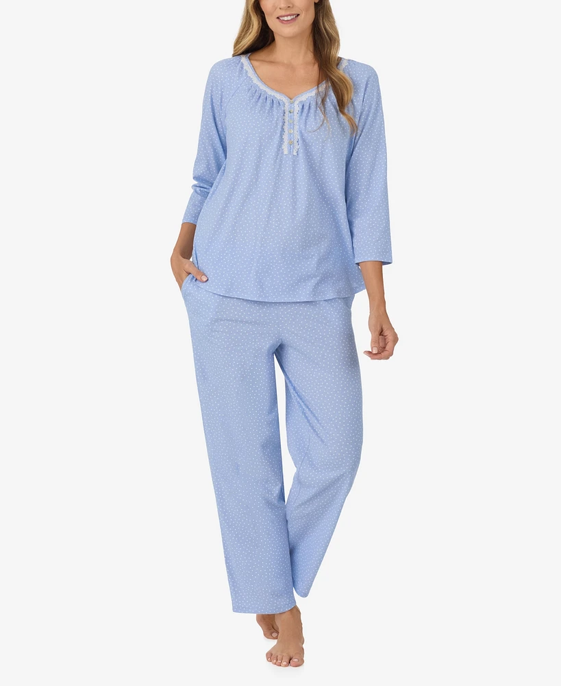 Aria Women's 2-Pc. Cotton Printed 3/4-Sleeve Pajama Set