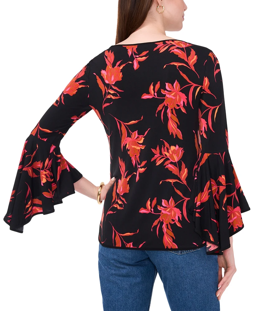 Sam & Jess Petite Floral-Print Bell-Sleeve Top