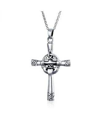 Bling Jewelry Spiritual Religious Irish Viking Eternal Trinity Celtic Knot Claddagh Cross Pendant Necklace For Women Teen Oxidized Solid .925 Sterling Silver