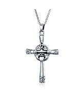 Bling Jewelry Spiritual Religious Irish Viking Eternal Trinity Celtic Knot Claddagh Cross Pendant Necklace For Women Oxidized Solid Sterling Silver