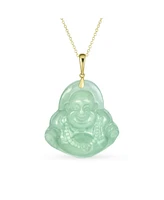 Bling Jewelry Yogi Amulet Large Statement Thai Spiritual Green Natural Jade Carved Laughing Buddha Pendant Necklace For Women Gold Plated Sterling Sil