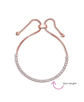 Bling Jewelry Cubic Zirconia Cz Slide Bolo Style Tennis Bracelet For Women Prom Rose Gold or Silver Plated Brass Adjustable