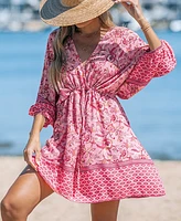 Cupshe Women's Paisley Floral Print Back Tie Mini Beach Dress