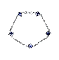 Bling Jewelry Turkish Navy Spiritual Protection Amulet Evil Eye Blue Evil Eye Charm Link Bracelet For Women Sterling Silver 7.5 Inch