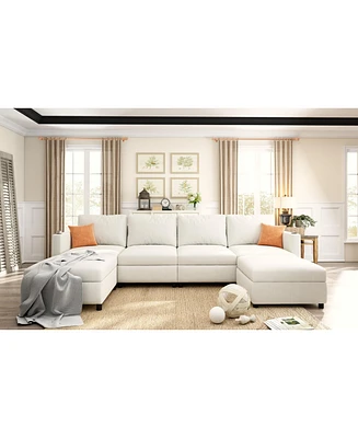 Simplie Fun Elegant Sectional Sofa with Storage and Adjustable Ottomans