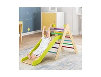 Slickblue 2-in-1 Wooden Triangle Climber Set with Gradient Adjustable Slide