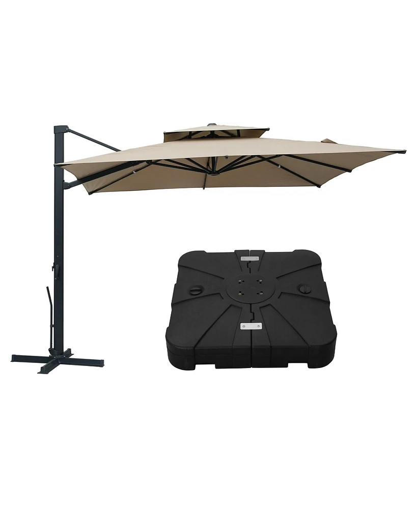 Mondawe 10ft Patio Double Top Bright Umbrella 360 Rotation With Base Stand Included , Navy