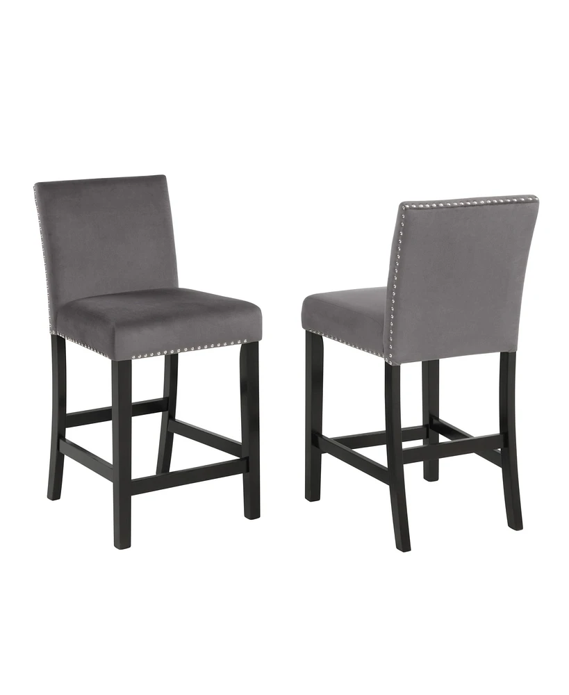 Simplie Fun Contemporary Velvet Counter Stool with Nailhead Trim, Set of 2, Gray