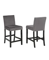 Simplie Fun Contemporary Velvet Counter Stool with Nailhead Trim, Set of 2, Gray